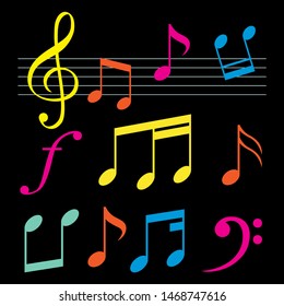 Vector set of hand drawn music notes, vector illustration