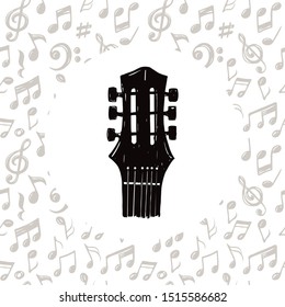 Vector set of hand drawn music notes and guitar on white background