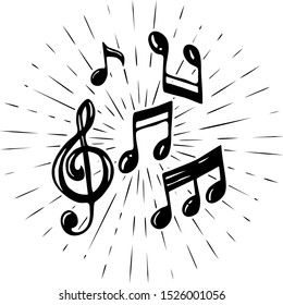 Vector set of hand drawn music notes, vector illustration