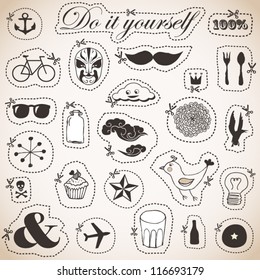 Vector set of hand drawn objects in vintage style