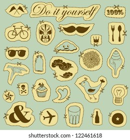 Vector set of hand drawn objects in vintage style