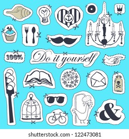 Vector set of hand drawn objects in vintage style