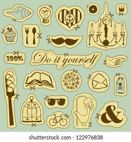 Vector set of hand drawn objects in vintage style