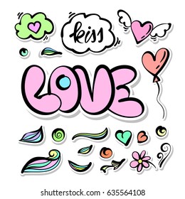 Vector set of hand drawn objects, Doodle elements. Funny pictures, icons. Contemporary illustration, design, blog, social media, to design cards or invitations