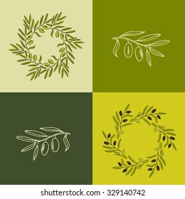 Vector set of hand drawn olive branches