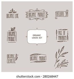 vector set of hand drawn organic logos. It can be used for advertising, branding, label, sticker, poster, card.