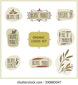 vector set of hand drawn organic logos. It can be used for advertising, branding, label, sticker, poster, card.