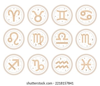 Vector set of hand drawn ornate zodiac signs