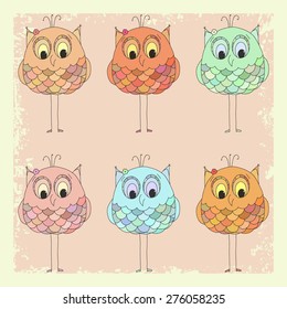 vector set of hand drawn owl