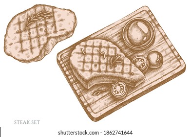 Vector set of hand drawn pastel steak