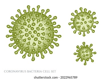 Vector set of hand drawn pastel coronavirus bacteria cell