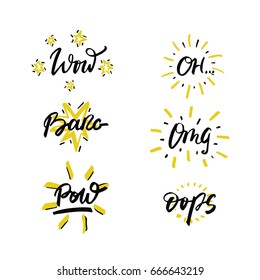 Vector set of hand drawn phrases in brush style - slang expressions - modern lettering for badge, sticker or message.