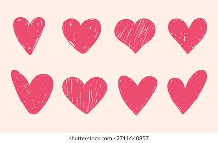 Vector conjunto de corazones rosados dibujados a mano para el día de San Valentín, invitación de boda