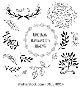 Collection Hand Drawn Wreaths Flowers Herbs Stock Vector (Royalty Free ...