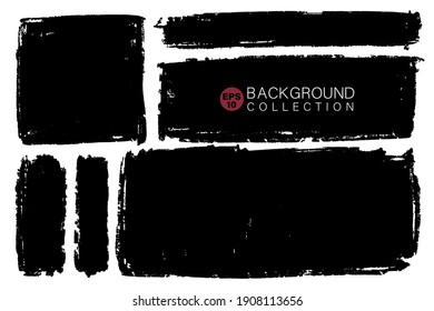 Vector set of hand drawn rectangular shapes, stains for backdrops. Monochrome design elements set. One color monochrome artistic hand drawn backgrounds.