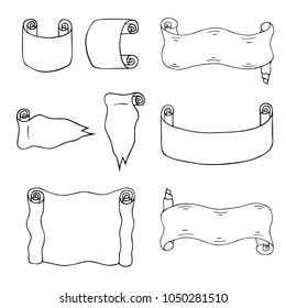 Vector set of hand drawn ribbons. Isolated banners. 
