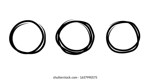 Vector set of hand drawn round frames isolated on white background. Line art style