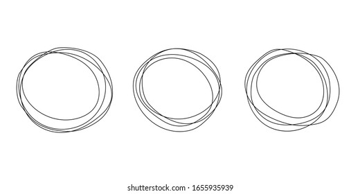 Vector set of hand drawn round frames isolated on white background. Line art style