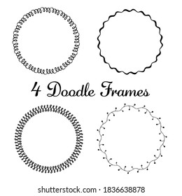 Vector set of hand drawn round frames. Vector isolated illustration. Brushes with corner tiles and ends are included in eps.
