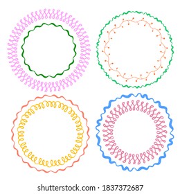 Vector set of hand drawn round frames. Vector isolated illustration. Brushes with corner tiles and ends are included in eps.