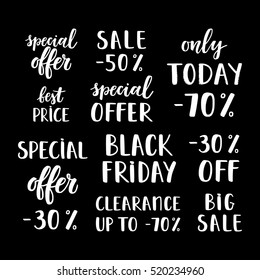 Vector set of hand drawn sale phrases. 