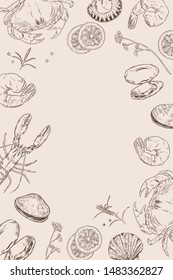 Vector set with hand drawn seafood illustration.