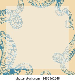 Vector set with hand drawn seafood illustration.