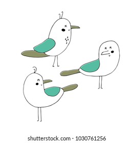 Vector set of hand drawn seagulls. For children fashion and stationery, nursery, scrapbooking, home decor and textile, surface design. Ocean marine world. Part of a large sea creatures collection.