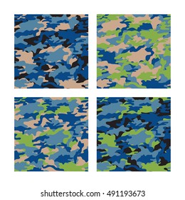 Vector set of hand drawn  seamless camouflage patterns