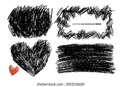 Vector set of hand drawn shapes. Colorful One color hand drawn hearts, frame, oval and rectangular stroke. Hand drawn backdrops.