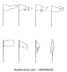 Vector Set of Hand Drawn Sketch Flags on Flagpoles