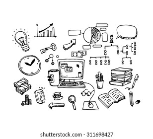 Vector set of Hand drawn sketch doodles in Business concept