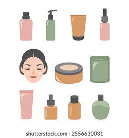 Vector Set of Hand Drawn Skin Care Illustrations for Natural Beauty Products