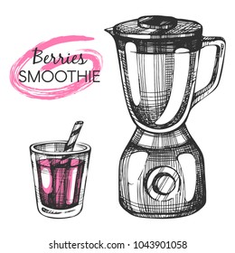 Vector set with hand drawn smoothie