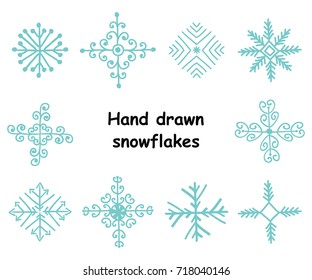 Vector set of hand drawn snowflakes.Christmas and New Year elements for your design