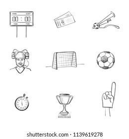 Vector set of hand drawn soccer icons. Isolated sketch on white background