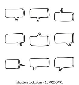 Vector set of hand drawn speech bubbles. Doodle style speaking bubbles isolated on white background.