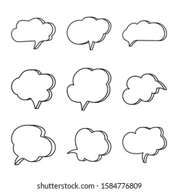 Vector set of hand drawn speech bubbles. Doodle style speaking bubbles isolated on white background.
