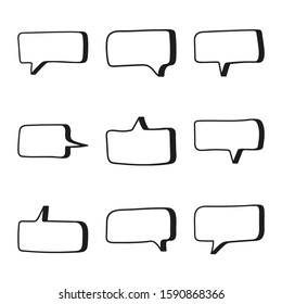 Vector set of hand drawn speech bubbles. Doodle style speaking bubbles isolated on white background.