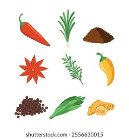 Vector Set of Hand Drawn Spices Illustration for Culinary Designs