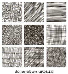 Vector set of hand drawn squares. Sketch, set of textures. Elements for your design.