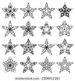 conjunto vectorial de estrellas dibujadas a mano