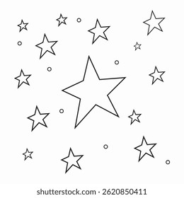 Conjunto de Vectores de estrellas dibujadas a mano, Elementos de diseño, insignias, pegatinas, figuras geométricas - Elementos de fondo abstracto para branding, empaques, impresiones y publicaciones en redes sociales