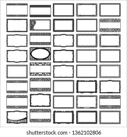 Vector set of hand drawn style, antique ornamental and cute photo frames for decoration and design. collection of isolated old fashioned empty art frames in different shapes