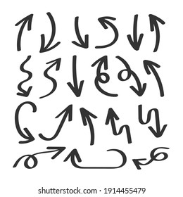 Vector Set of Hand Drawn Style Arrows Isolated on White Background, Direction Signs.
