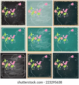 Vector set of hand drawn style illustration of cute bird in love