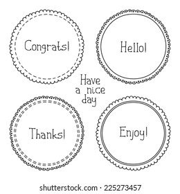 Vector set of hand drawn style badges and elements. Doodle frames. Beautiful simple lettering.