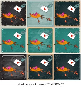 Vector set of hand drawn style illustration of cute birds in love