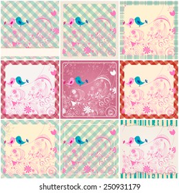 Vector set of hand drawn style illustration of cute birds in love