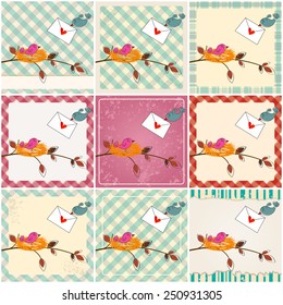Vector set of hand drawn style illustration of cute birds in love
